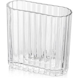 Clear Glass Vase 5.5 Inch Ribbed Vase for Flowers Unique Fluted Vase for Centerpiece Decorative Modern Vase for Wedding Dinning Living Room Table Home Office (Style 1)
