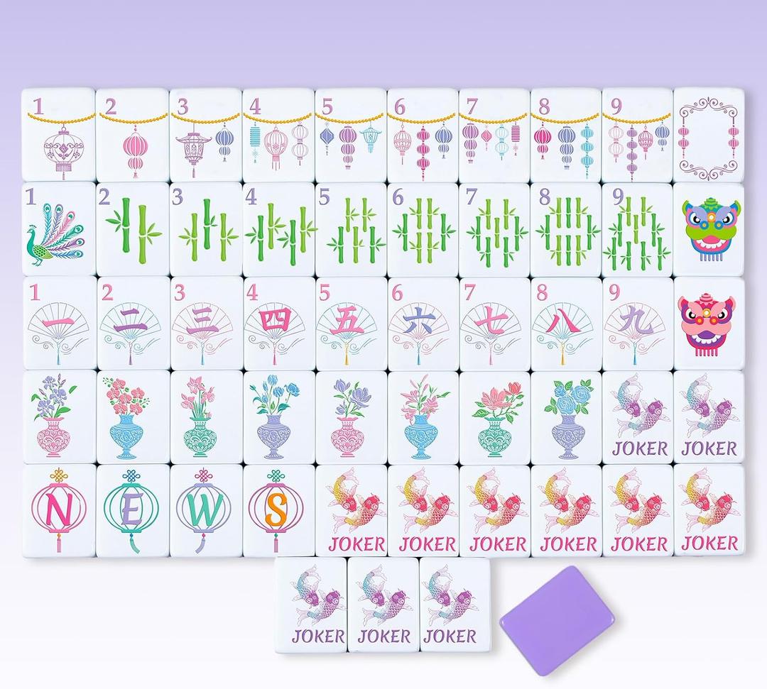 Simgoing American Mahjong Sets 160 Mahjong Tiles Melamine Engraved Mah Jong Ideal for Home & Party Games(Stylish,Purple)