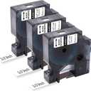 3-Pack Label Maker Tape Compatible with DYMO D1 Label Tape 45013 S0720530 Replace for D1 A45013 Refills, Black on White, 1/2 In x 23Ft, for Dymo LabelManager 160 420P 210D 280 360D PnP 220P 260P 500TS