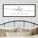 YWMZYKJGS Relax You're On Lake Time Wall Decor Art 32"12" Lake House Sign Above Bed Bedroom Large Rustic Living Room Wood Framed Vintage Horizontal Wall Hanging (Black)