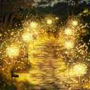 GIGALUMI Garden Decor Outdoor Lights 120LED 8Pack, Solar Garden Lights Outside Fairy Firework Decorative,Solar Powered for Yard Pathway Flowerbed Planter Balcony Patio 4th of July Decor (Warm White