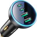 70W USB C Car Charger, Rocoren 4-Port PD Super Fast Charging Type C Car Charger for Multiple Devices, Cigarette Lighter Adapter, USBC Phone Adapter for iPhone 17/17 Air/16/15 Pro Max,Samsung S25,Piexl