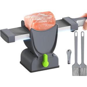 Fresh Meat Slicer & Cleaver Set  Adjustable 2mm/4mm Thickness 17 Blade Manual Meat Slicer for Beef, Pork, Chicken  Slice, Shred, Dice  Home Cooking, BBQ, Jerky, Hot Pot