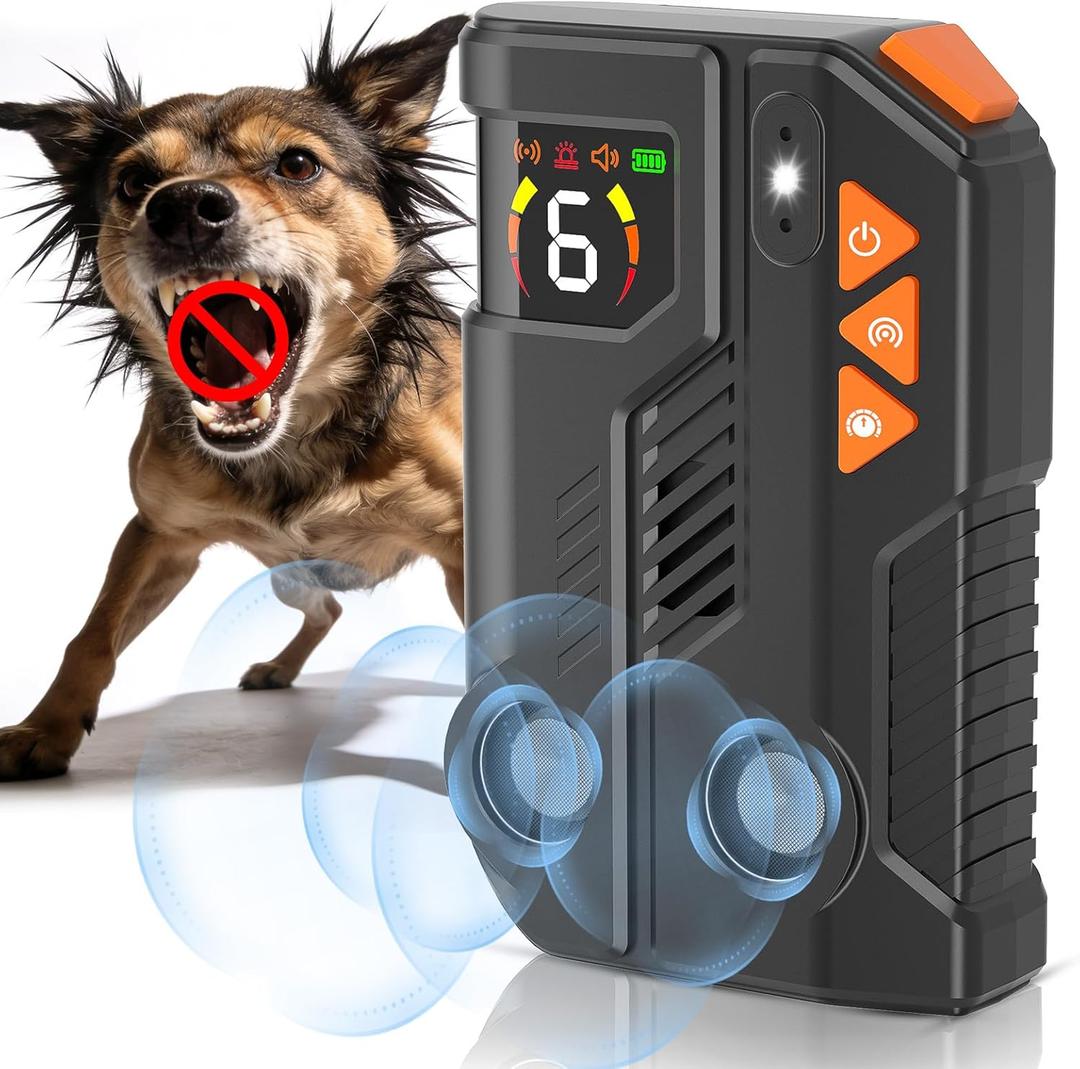 2026 Anti Barking Device for Dogs, Automatic Ultrasonic Dog Bark Deterrent with AI Detection, 2 Enhanced Emitters, 4 Adjustable Modes, IPX6 Rechargeable Stop Barking Device for Indoor Outdoor (Black)