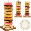 Farmhouse Donut Stand with Doilies, 3PCS Wooden Donut Holder Display 27 Donuts, Reusable Bagel Donut Holder Stands for Wedding Birthday Party Decoration Baby Shower