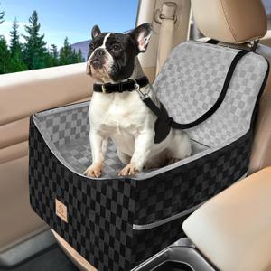 Dog Car Seat for Small and Medium Dogs Up to 35 lbs Memory Foam Dog Booster Seat with Safety Leash & Storage Pockets, Fits Front & Back Car Seats, Removable Washable Cover - Black & Gray