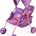 Peppa Pig: Doll Twin Stroller - Purple, Pink, Flowers - Seats 2 Dolls Up to 18", Foldable Design, Retractable Canopy, Adjustable Seats, Kid Toy Age 3+
