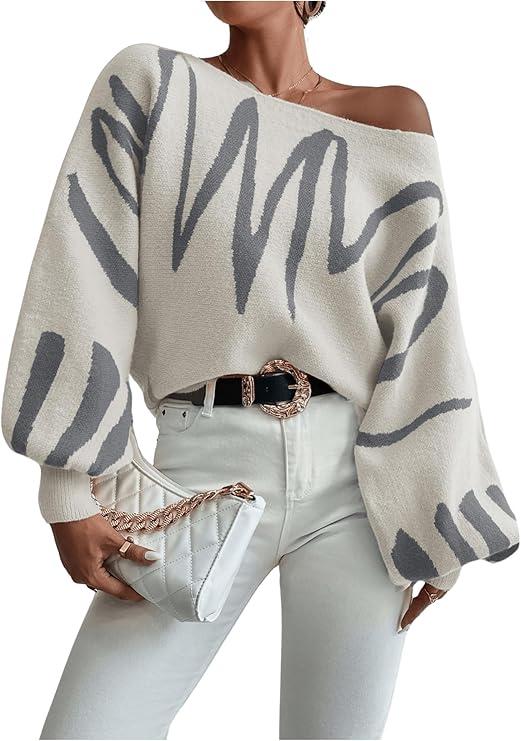 Verdusa Women's Off The Shoulder Sweater Oversized Sweaters Long Sleeve Pullovers Knit Tops Spring Brunch Outfits, Size M