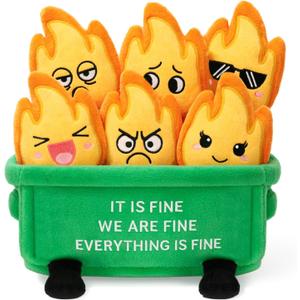 Emotional Dumpster Plush  Funny Dumpster Desk Accessories with 6 Fire Plushies, Cute Stuffed Doll Gift for Women Coworkers Office Decor (Green)