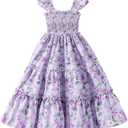 Little Girl Twirl Dress Kids Sleeveless Ruffle Tiered Smocked Dresses Girls Summer Outfits Beach Sundress (Purple), 5-6Y
