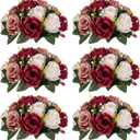 Nuptio Artificial Flower Centrepieces for Tables - 6 Pcs Burgundy & Dusty Rose & Creamy White Fake Flowers Roses Balls 9.5in Diam - Silk Faux Rose Arrangement for Wedding Party Centerpiece Table Decor