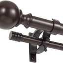 Double Curtain Rods for Windows 36-72 Inches, Adjustable Double Drapery Rods, Decorative Window Curtain Rod with Round & Barrel Finials, 1-Inch Front and 5/8 Inch Back Double Window Curtain Rod Bronze