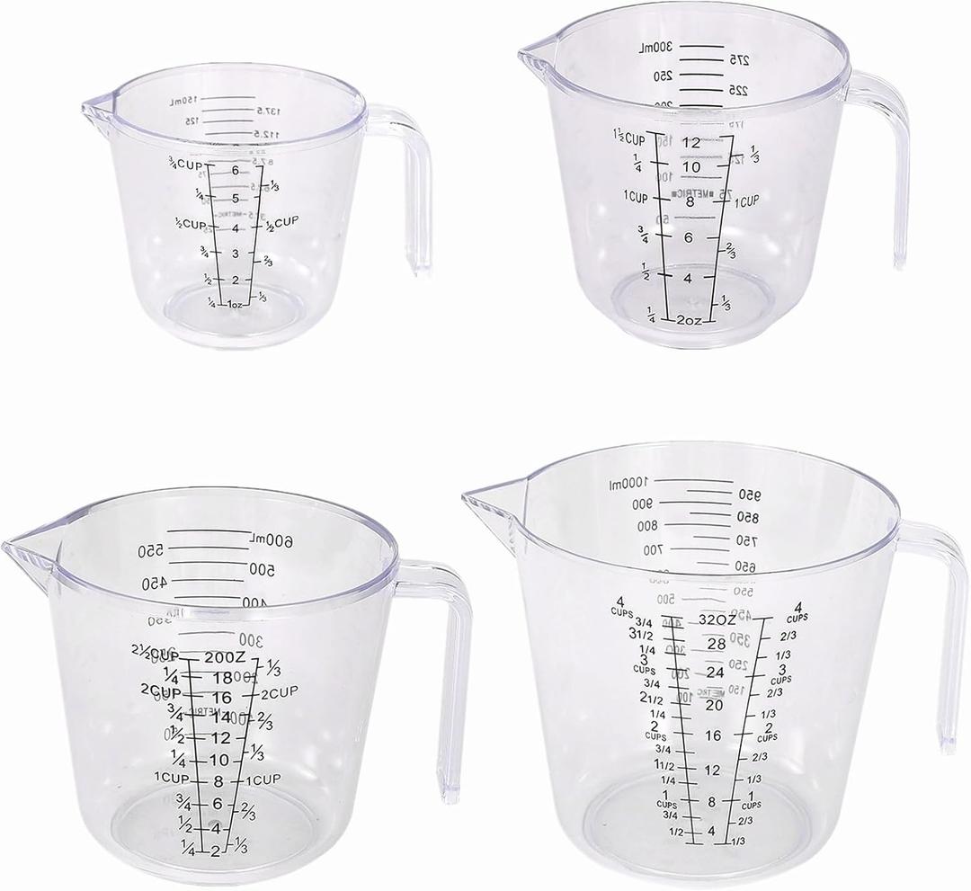 4Pcs Measuring Cups Sets,4 Sizes 150/300/600/1000ML,Liquid Measuring Cups For Kitchen BPA Free Plastic with Nozzle Handle Multiple Measurement Scales Thick (White)