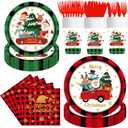 144Pcs Christmas Party Supplies, Christmas Plates and Napkins Set for 24 Guests, Merry Christmas Party Tableware Set for Buffalo Plaid Xmas Party Supplies Santa Christmas Dinner Party Decorations