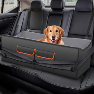 Extra Large Dog Car Seat for Medium/Large Dogs, Detachable Washable Dog Booster Seat Up to 200Lbs, Pet Car Seat Travel Bed with Dog Safety Belt (Black/XL/43.5" L*19.7" W*14.6" H)