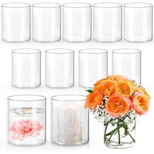 UPBUD 4 Inch Small Glass Cylinder Vases for Centerpieces | 12pcs Clear Flower Vase for Wedding Decorations, Floating Candle Vases in Bulk, Hurricane Candle Holders for Table, Home Dcor : Home & Kitchen