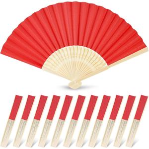 JOHOUSE 12 PCS Red Paper Folding Hand Fans 8.3 Inch  Foldable Handheld Fans for Women, Wedding Party Favors, Bridal Shower, DIY Gift Ready Crafts, Photography Props, Chinese New Year