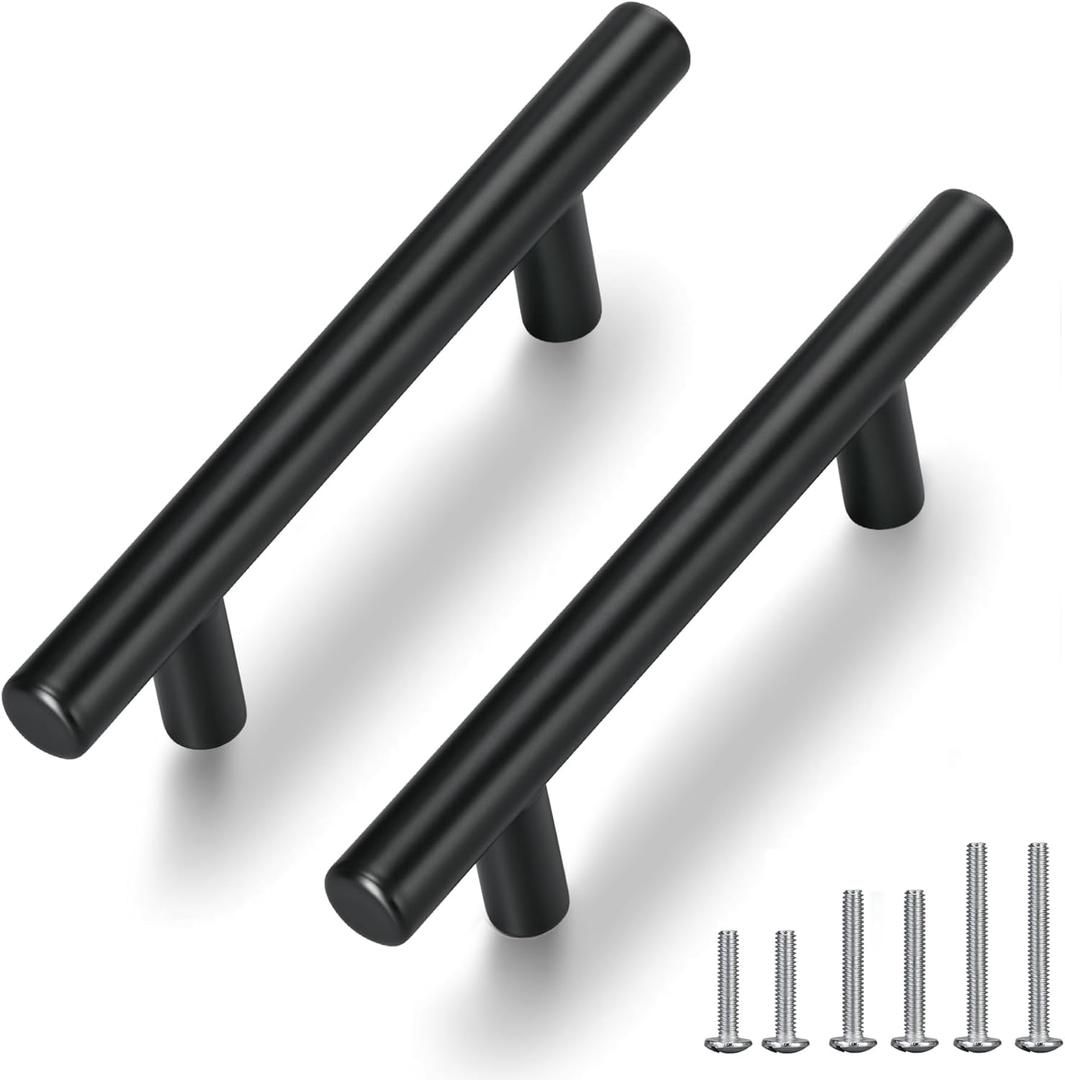 10 Pack 5" Matte Black Cabinet Pulls, Hollow (3" C-C) Stainless Steel Drawer Handles for Kitchen/Bathroom/Cupboard, Easy-Install Dresser Hardware