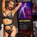 RSLOVE Women Lingerie Sets with Garter Belt 3 Piece Lace Teddy Babydoll Bodysuit (Black)