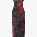Women's Vintage Floral Print Pleated Fitted Suspender Dress Sleeveless Backpack Hip Dress, L