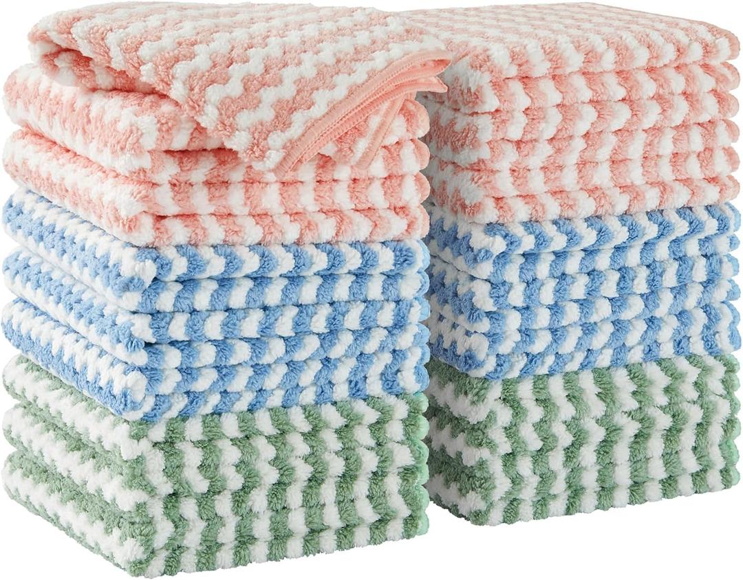 JOYMOOP 18 Pack Microfiber Cleaning Cloth, Kitchen Towels for Dish Drying Washing, Absorbent Streak Free Lint Free Rags for Cleaning, Reusable and Washable Towels - 10" x 10" (Mixed [Pink+blue+green])