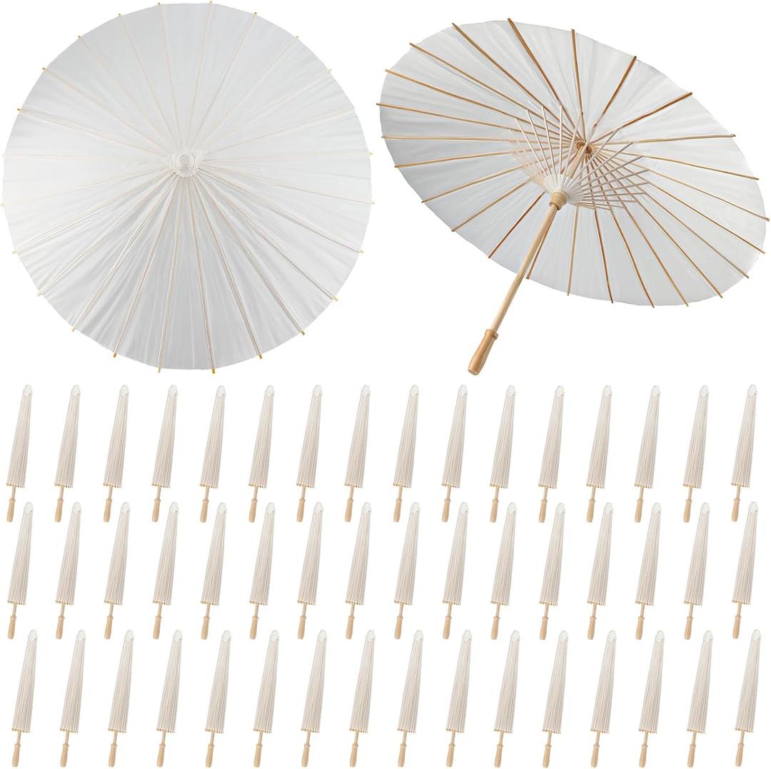 SAYAYA 50 Pieces 33 Inches Large White Paper Umbrellas Parasol Decorative Chinese Japanese Parasol Rainproof Oiled Paper DIY Painting Umbrellas for Wedding Bridal Showers Party Decor (50 PCS)