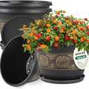 16 Inch Outdoor Planters, 4 Pack, Gold Retro Floral