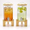 1.2 Gallon Glass Drink Dispenser For Parties, beverage dispenser with Bamboo wood stand And Stainless Steel Spigot, Juice or lemonade dispenser Laundry Detergent Dispenser (2 PACK) (EXP 05/02/29)