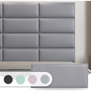 Art3d Peel and Stick Headboard for Full in Grey, Pack of 6 Panels Sized 9.84" x 23.62", Soundproof Wall Panels 3D, Upholstered Wall Panel