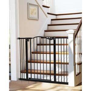 InnoTruth 29-39.6Baby Gate for Stairs & Doorways,30" Tall Dog Gate for Pets,Dual-Lock Safety and One Hand Opening Design,Pet Gate for Hallways,Outdoors,Wall-Friendly Pressure Mounted, Pure Black
