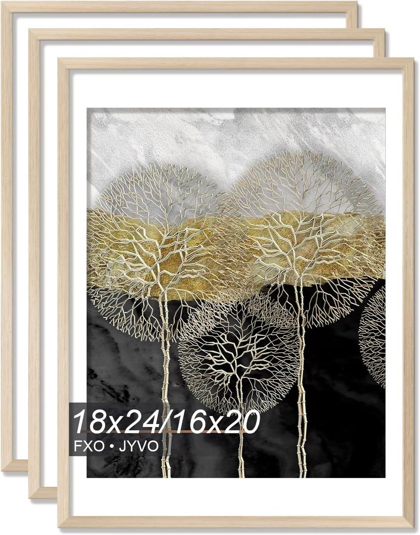 Fxojyvo 18x24 Picture Frame, Natural Frame for 18 x 24 Inch Picture Poster Photo, Light Weight and High Transparent 18 by 24 Frame for Wall - 3 Pack/Natural/18 x24