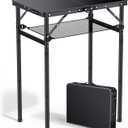 Anbte 2ft Folding Camping Table Max 29.5", 3 Adjustable Height Aluminum Small Folding Table with Storage Net & Portable Handle, Lightweight, for Travel Outdoor Beach Picnic Camp, 23.2" x 16", Black