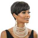 MOONSHOW Short Grey Wigs for Black Women Grey Pixie Cut Wig Synthetic Short Side Part Pixie HairCut Wigs with Bangs for Old Women Gray Straight Pixie Wig