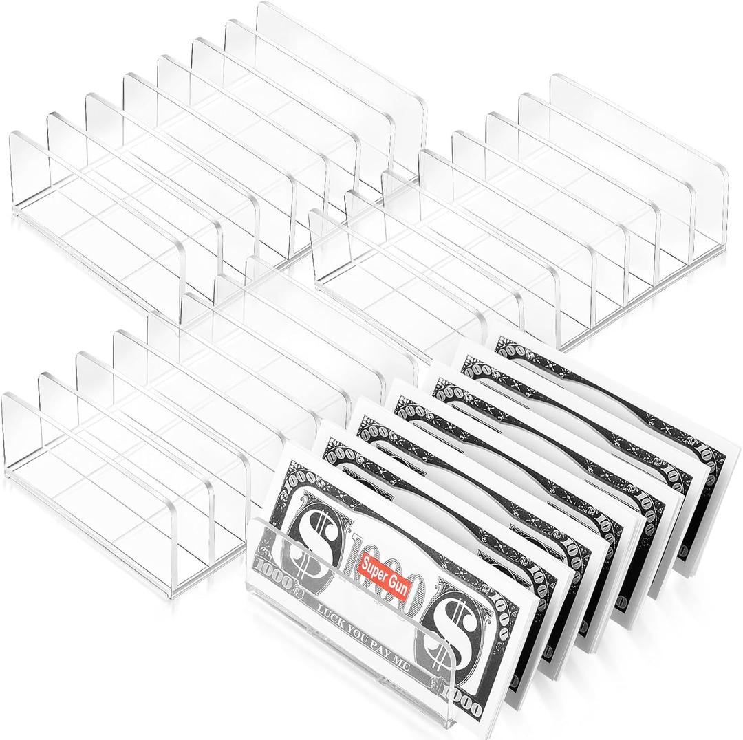Geetery Pack of 4 Acrylic Cash Tray for Cash Stuffing Mail Sorter Organizer Clear Desk Envelope Organizer for Sorting Mail Envelope Bill Business Card Eyeshadow Palette (7 Slot)
