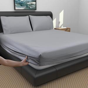 100% Egyptian Cotton Fitted Sheet, 18" Deep Pocket & 600 Thread Count Breathable Bottom Sheet (1 Fitted Sheet Only, Gray, King)