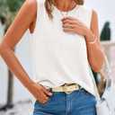 BTFBM Sleeveless Sweater Tops for Women 2026 Crew Neck Lightweight Casual Loose Tank Summer Outfits Fashion Clothing (White, M)