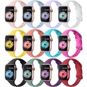 Lerobo 12 Pack Slim Thin Bands Compatible with Apple Watch 38mm 40mm 41mm 42mm 44mm 45mm 46mm 49mm Women Men, Narrow Soft Sport Strap Wristband for iWatch Series 11/10/9/8/7/SE/6/5/4/3/2/1/Ultra 3 2
