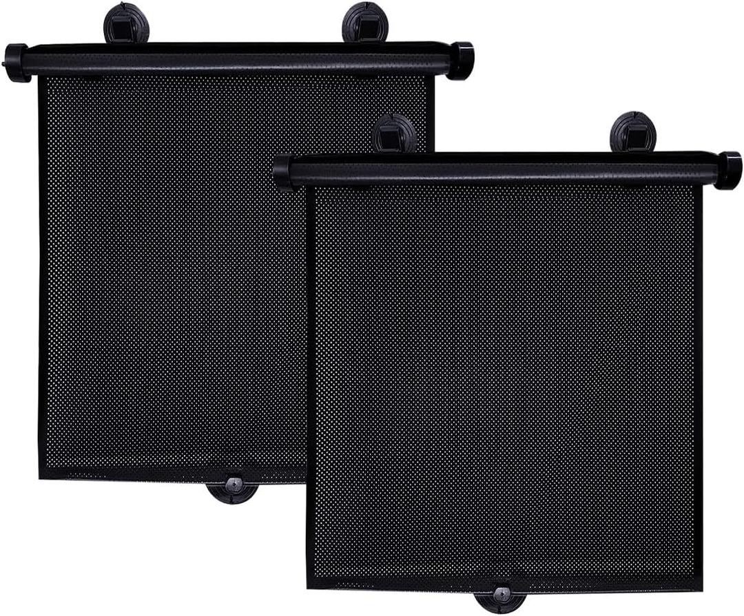 2 PCS Car Side Window Sun Shade, 19.7"19.7" Retractable Roller Auto Sunshade Blocks Sun Glare & UV Rays, Vehicle Mesh Window Shades for Baby, Universal Car Accessories (Black) (XL (1919 IN))