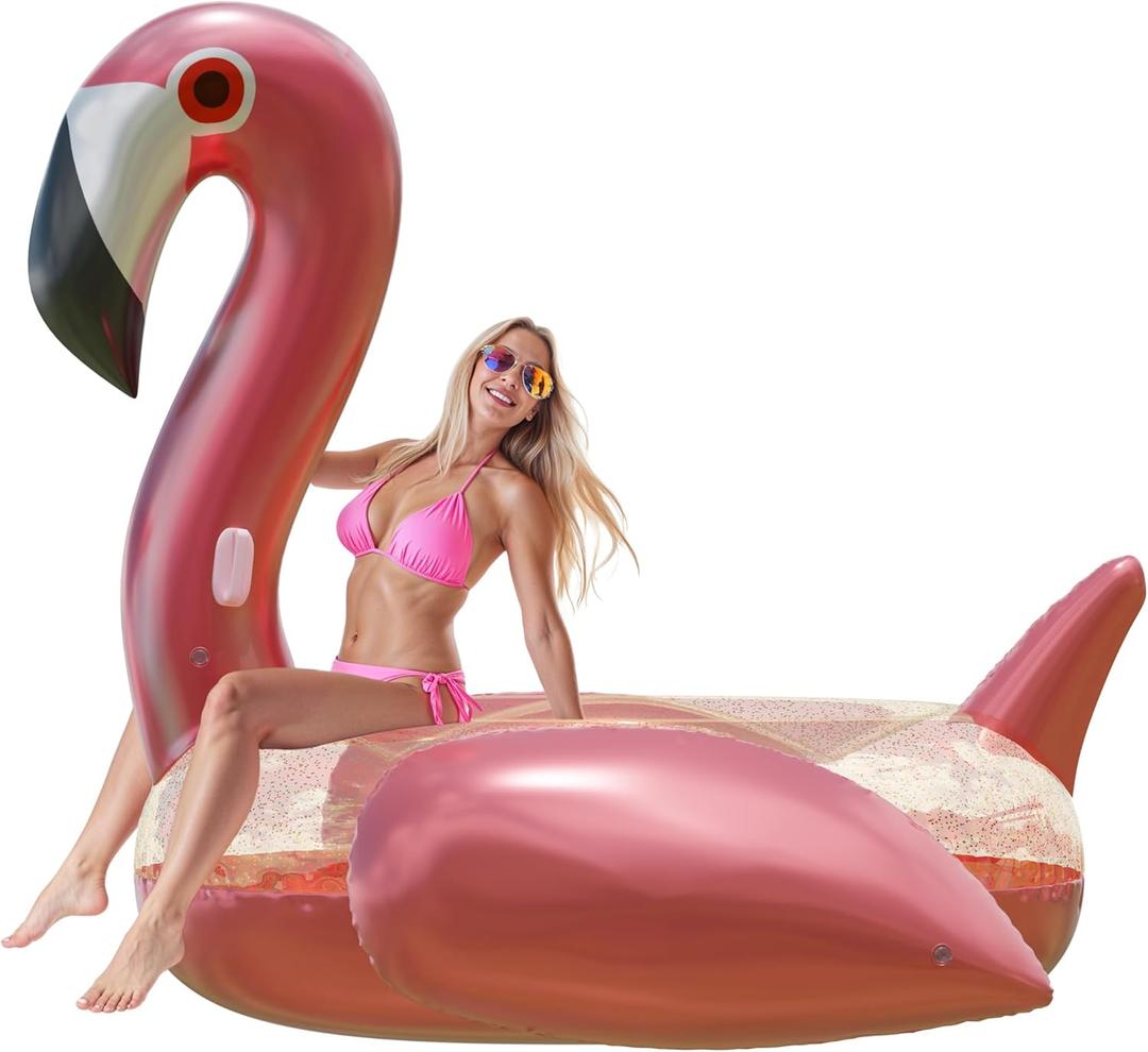 JAMBO 78 x 70 Huge Famingo Ride On, Inflatable Tanning Pool Float-Flamingo Float for Adults & Kids, Giant Flamingo, Big Pool Raft, Pink Floatie, Party Accessory