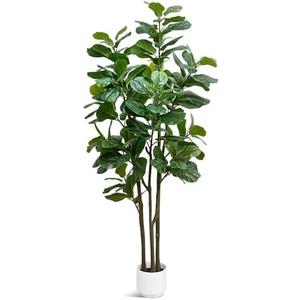 Faux Fiddle Leaf Fig Tree, 6ft Faux Plant Fake Ficus Silk Trees with White Planter, Artificial Fig Trees Floor Plants for House Office Living Room Indoor Home Decor (Fiddle Leaf)