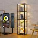 LED Display Shelf with Lights  Glass Display Cabinet for Collectibles with Dimmable Lighting, App & Remote Control  66 Curio Shelf Floor Lamp with Adjustable Color Temps  FENLO Fantasy Plus Pro (Black)