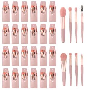 24 Sets Travel Makeup Brush Set Bridesmaid Gift Face Make Up Brushes Angled Blush Brush Foundation Brush with Travel Makeup Bag for Wedding Bridal Gift (Pink)
