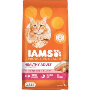 IAMS Proactive Health Dry Cat Food, Healthy Cat Food Dry Recipe for Adults, Salmon, 3.5 lb. Bag (EXP 06/13/27)