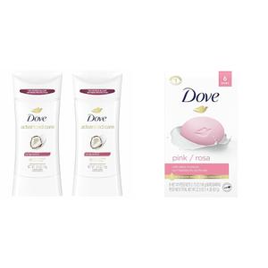 Dove Advanced Care Antiperspirant Deodorant Stick Twin Pack with Dove Beauty Bar Gentle Skin Cleanser Pink 6 Bars