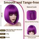 Bob Wig, 12 Inch Short Purple Bob Wig with Bangs,Straight Cosplay Wig,Heat Resistant,Adjustable Straps Wigs for Women Girl with Wig Cap