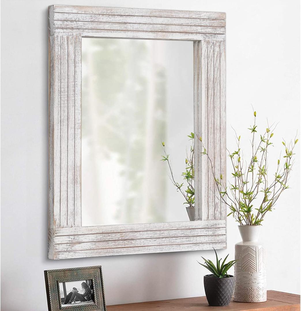 Mirrors for Wall Rustic Wooden Frame Rectangle Mirror Vintage Hanging Mirror for Bedroom Bathroom Living Room Farmhouse Wall Decor White Large 20" x 16 " (20"L x 16"W, Rustic White)