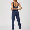 Women 2 Piece Workout U Back Color Block Sports Bra High Waist Tummy Control Active Leggings Yoga Pilates Outfits (Blue, L)