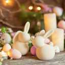 2 Pcs Handmade Terracotta Easter Bunny Figurines Rustic Rabbit Figurine Decor Small 3 Inch Vintage Easter Bunny Statue for Spring Farmhouse Home Office Table Centerpiece Decorations