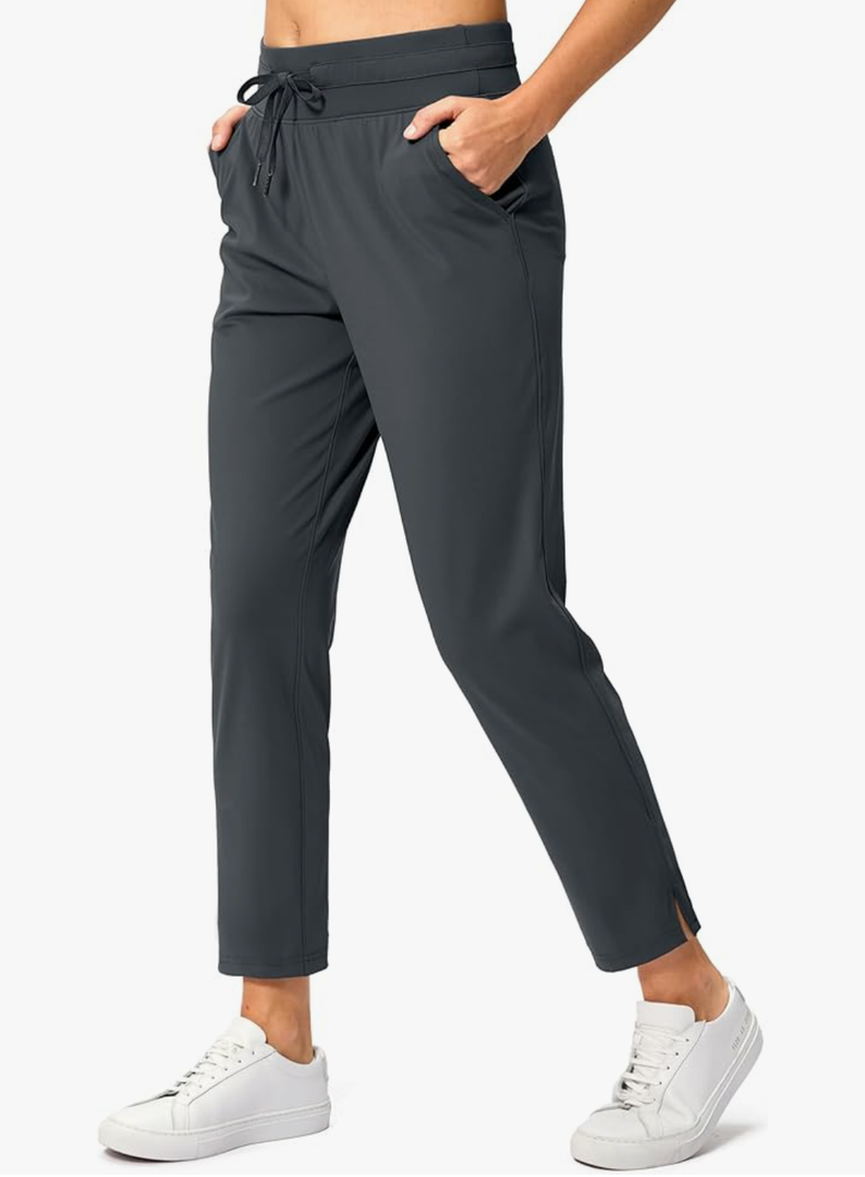 Soothfeel Women's Pants with 4 Pockets 7/8 Stretch High Waisted Sweatpants Travel Athletic Work Golf Pants for Women L