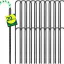 Maygrove 12 Inch Rebar Stakes Heavy Duty 20 Pack, U Shaped Ground Stakes, Galvanized Steel Trampoline Stakes, Tent Anchor Kit Anti-Rust, Drip Hose Wind Stakes, Black